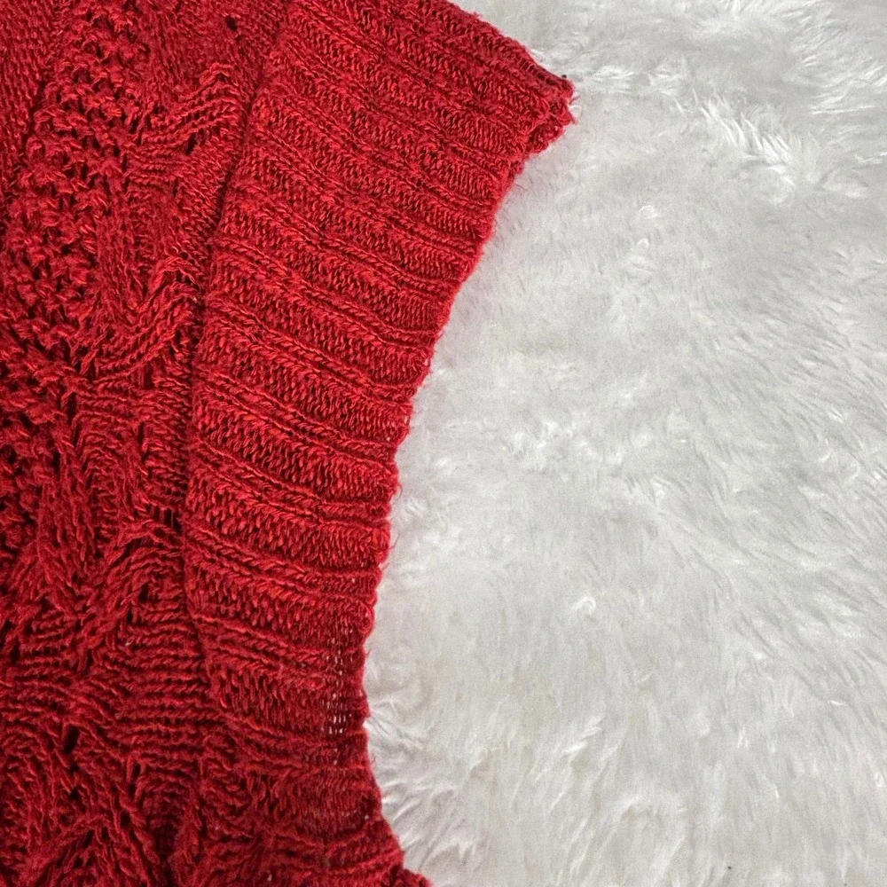 Maurices Red‎ Cardigan Boho Cottagecore Holiday Open Front Crochet Sleeveless  M